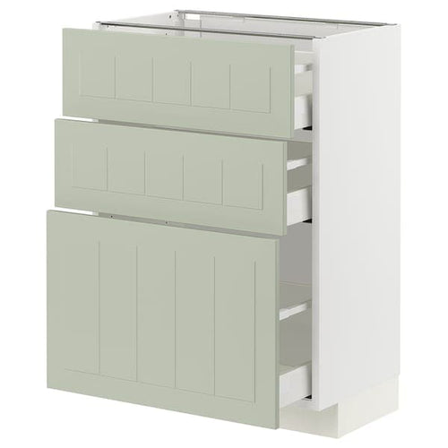 METOD / MAXIMERA - Base cabinet with 3 drawers, white/Stensund light green, 60x37 cm