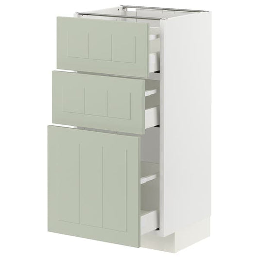 METOD / MAXIMERA - Base cabinet with 3 drawers, white/Stensund light green, 40x37 cm - best price from Maltashopper.com 29486591