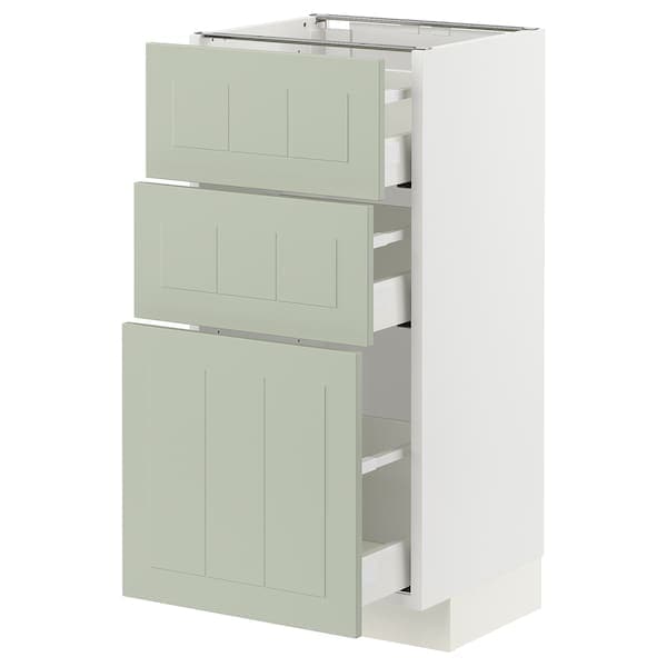 METOD / MAXIMERA - Base cabinet with 3 drawers, white/Stensund light green, 40x37 cm - best price from Maltashopper.com 29486591