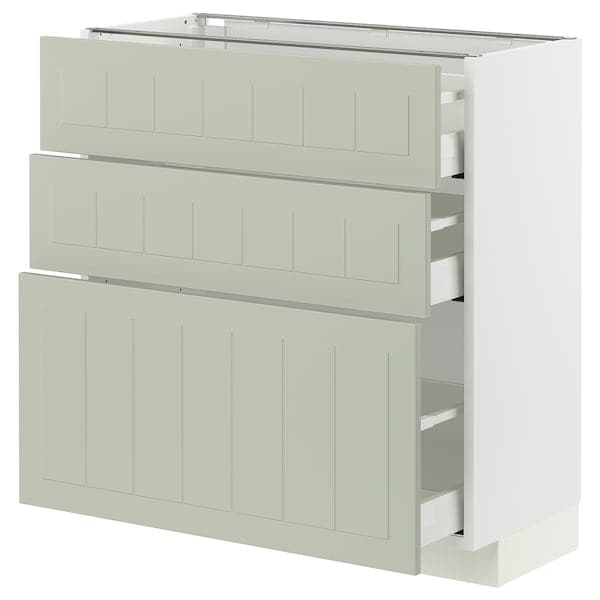 METOD / MAXIMERA - Base cabinet with 3 drawers, white/Stensund light green, 80x37 cm - best price from Maltashopper.com 49486627