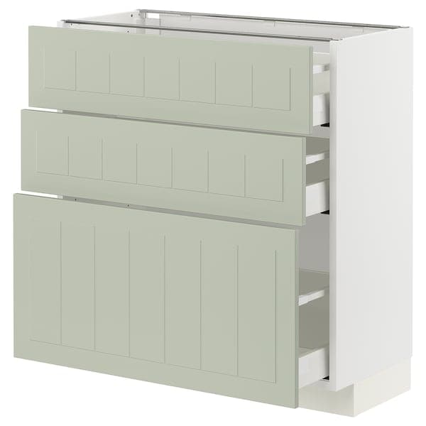Ikea METOD / MAXIMERA - Base cabinet with 3 drawers, white/Stensund light green, 80x37 cm