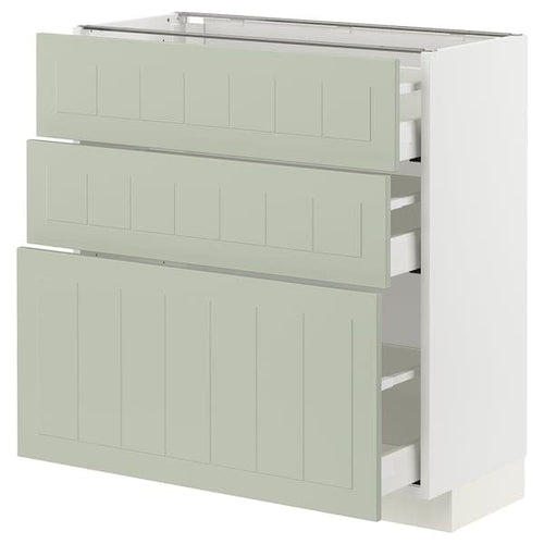 METOD / MAXIMERA - Base cabinet with 3 drawers, white/Stensund light green, 80x37 cm