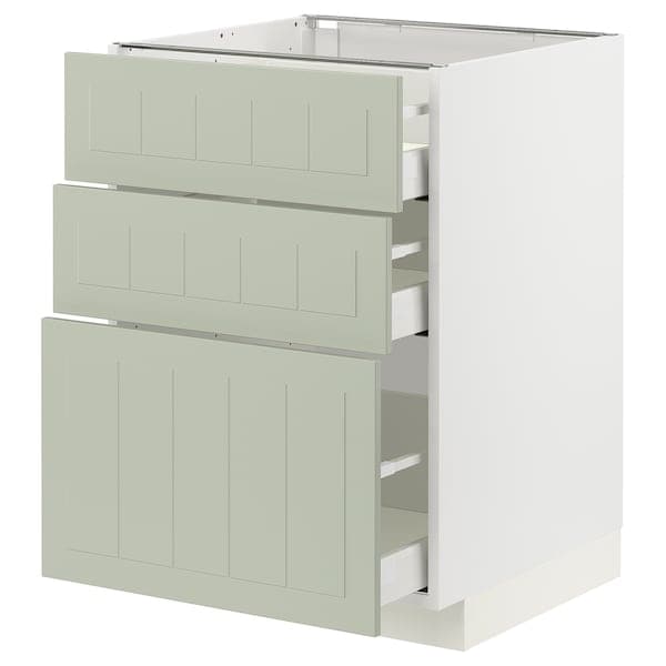 METOD / MAXIMERA - Base cabinet with 3 drawers, white/Stensund light green, 60x60 cm - best price from Maltashopper.com 99486470