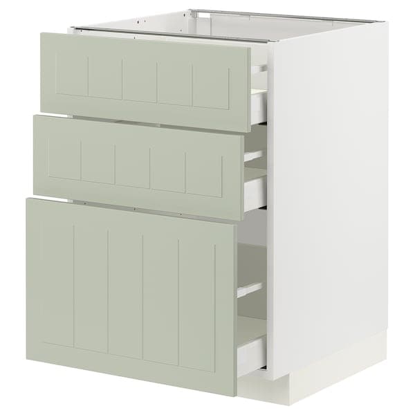 Ikea METOD / MAXIMERA - Base cabinet with 3 drawers, white/Stensund light green, 60x60 cm