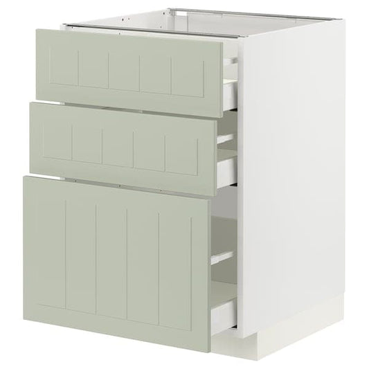 Ikea METOD / MAXIMERA - Base cabinet with 3 drawers, white/Stensund light green, 60x60 cm
