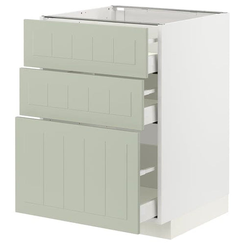 METOD / MAXIMERA - Base cabinet with 3 drawers, white/Stensund light green, 60x60 cm