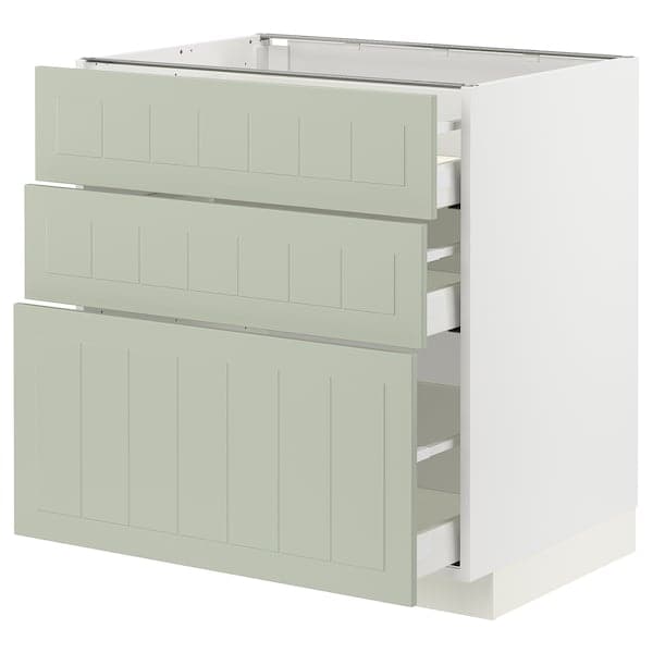 METOD / MAXIMERA - Base cabinet with 3 drawers, white/Stensund light green, 80x60 cm - best price from Maltashopper.com 59487495