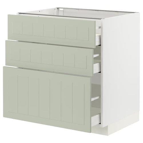 METOD / MAXIMERA - Base cabinet with 3 drawers, white/Stensund light green, 80x60 cm