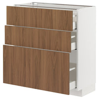 METOD / MAXIMERA - Base cabinet with 3 drawers, white/Tistorp brown walnut effect, 80x37 cm - best price from Maltashopper.com 49519623
