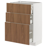 METOD / MAXIMERA - Base cabinet with 3 drawers, white/Tistorp brown walnut effect, 60x37 cm - best price from Maltashopper.com 99519164