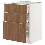 METOD / MAXIMERA base cabinet with 3 drawers, white/Tistorp brown walnut effect, 60x60 cm