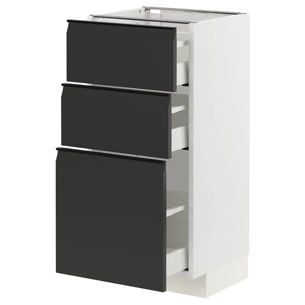 METOD / MAXIMERA - Base cabinet with 3 drawers, white/Upplöv matt anthracite , 40x37 cm