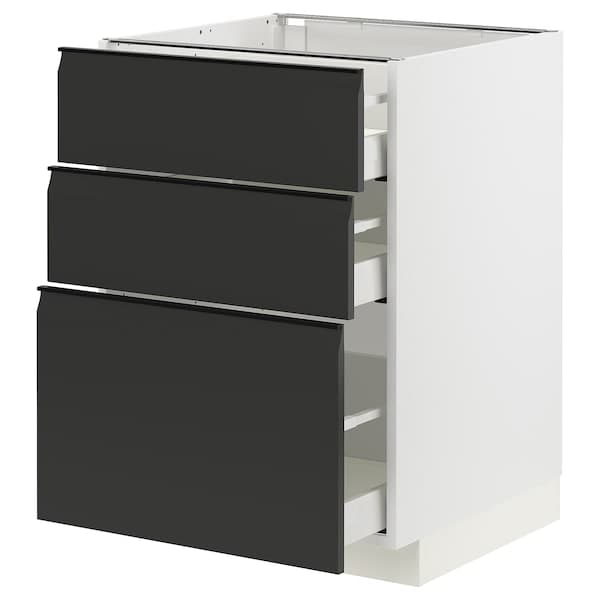 Ikea METOD / MAXIMERA - Base cabinet with 3 drawers, white/Upplöv matt anthracite, 60x60 cm