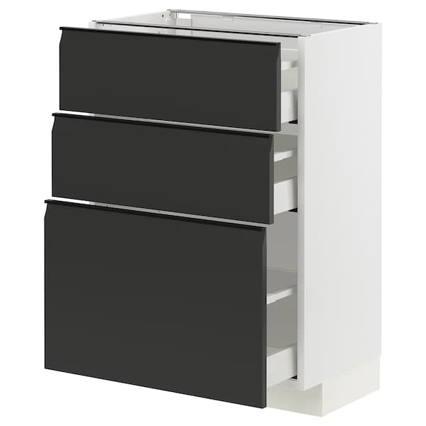 METOD / MAXIMERA - Base cabinet with 3 drawers, white/Upplöv matt anthracite, 60x37 cm - best price from Maltashopper.com 59493316