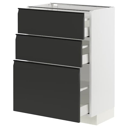 METOD / MAXIMERA - Base cabinet with 3 drawers, white/Upplöv matt anthracite, 60x37 cm