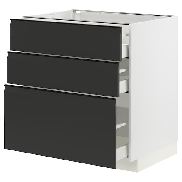 Ikea METOD / MAXIMERA - Base cabinet with 3 drawers, white/Upplöv matt anthracite, 80x60 cm