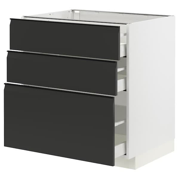 METOD / MAXIMERA - Base cabinet with 3 drawers, white/Upplöv matt anthracite, 80x60 cm - best price from Maltashopper.com 19493894