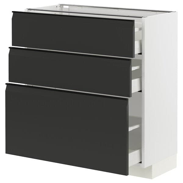 METOD / MAXIMERA - Base cabinet with 3 drawers, white/Upplöv matt anthracite , 80x37 cm - best price from Maltashopper.com 29493228
