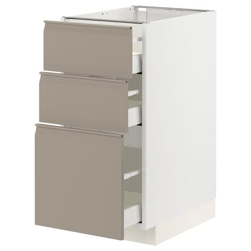 METOD / MAXIMERA - Base cabinet with 3 drawers, white/Upplöv matt dark beige, 40x60 cm