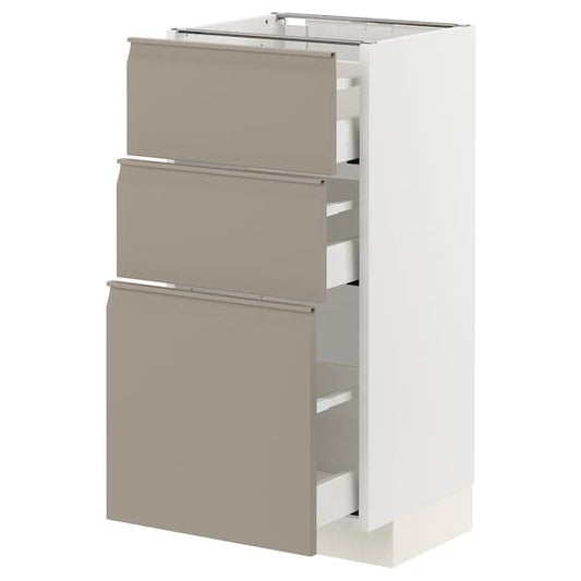Ikea METOD / MAXIMERA - Base cabinet with 3 drawers, white/Upplöv matt dark beige , 40x37 cm