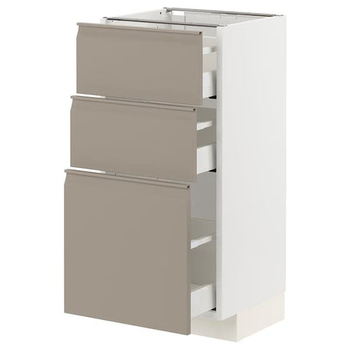 METOD / MAXIMERA - Base cabinet with 3 drawers, white/Upplöv matt dark beige , 40x37 cm