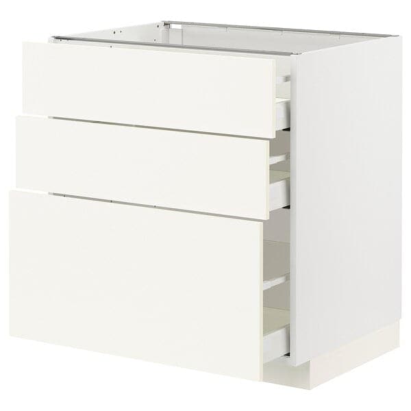 METOD / MAXIMERA - Base cabinet with 3 drawers, white/Vallstena white, 80x60 cm - best price from Maltashopper.com 99507000