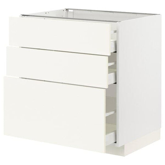 METOD / MAXIMERA - Base cabinet with 3 drawers, white/Vallstena white, 80x60 cm - best price from Maltashopper.com 99507000