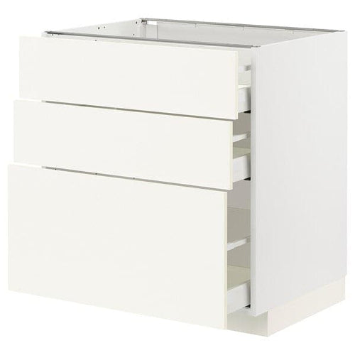 METOD / MAXIMERA - Base cabinet with 3 drawers, white/Vallstena white, 80x60 cm