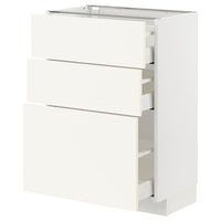 METOD / MAXIMERA - Base cabinet with 3 drawers, white/Vallstena white, 60x37 cm - best price from Maltashopper.com 19507018