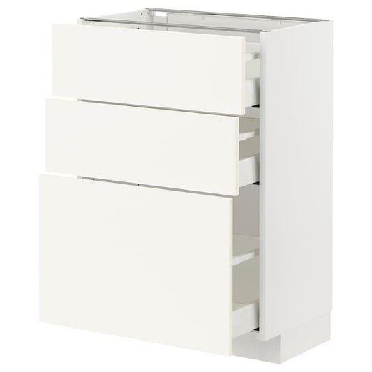Ikea METOD / MAXIMERA - Base cabinet with 3 drawers, white/Vallstena white, 60x37 cm