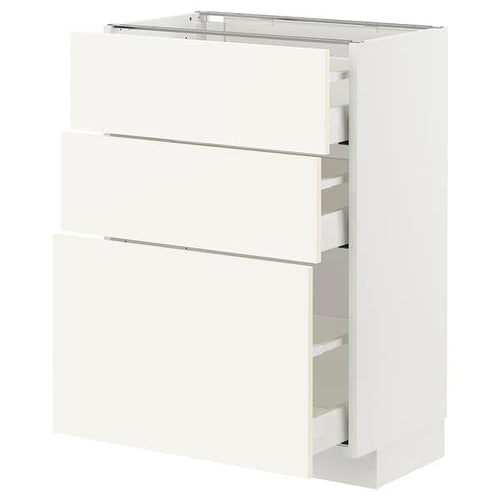 METOD / MAXIMERA - Base cabinet with 3 drawers, white/Vallstena white, 60x37 cm