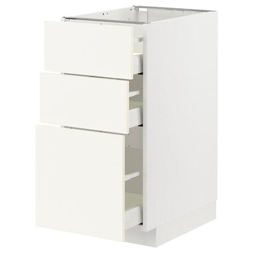 METOD / MAXIMERA - Base cabinet with 3 drawers, white/Vallstena white, 40x60 cm
