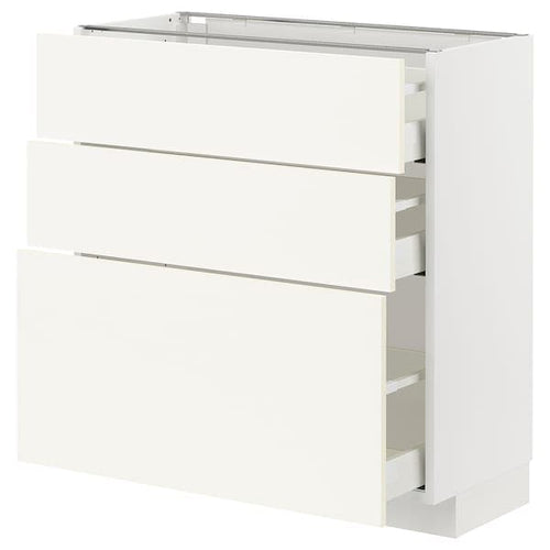 METOD / MAXIMERA - Base cabinet with 3 drawers, white/Vallstena white, 80x37 cm