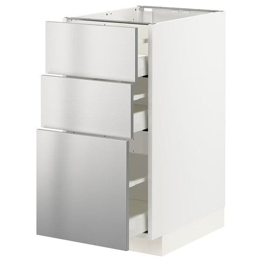 Ikea METOD / MAXIMERA - Base cabinet with 3 drawers, white/Vårsta stainless steel, 40x60 cm