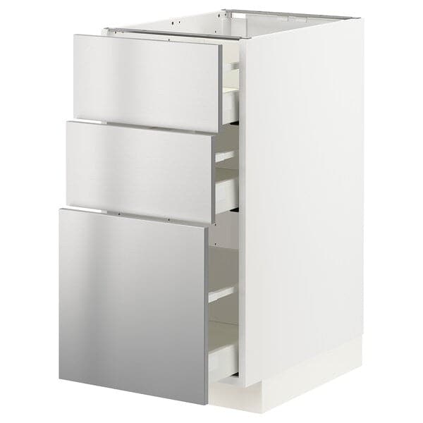 Ikea METOD / MAXIMERA - Base cabinet with 3 drawers, white/Vårsta stainless steel, 40x60 cm