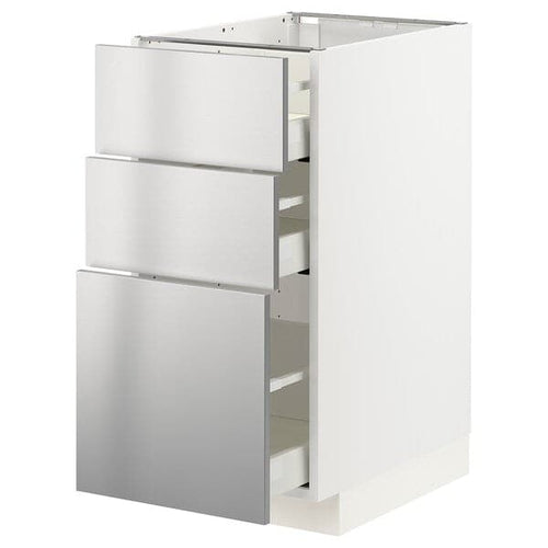 METOD / MAXIMERA base cabinet with 3 drawers, white/Vårsta stainless steel, 40x60 cm