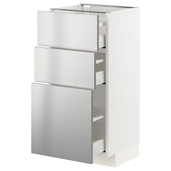 Ikea METOD / MAXIMERA - Base cabinet with 3 drawers, white/Vårsta stainless steel, 40x37 cm