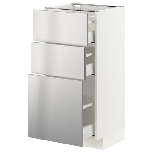 METOD / MAXIMERA base cabinet with 3 drawers, white/Vårsta stainless steel, 40x37 cm