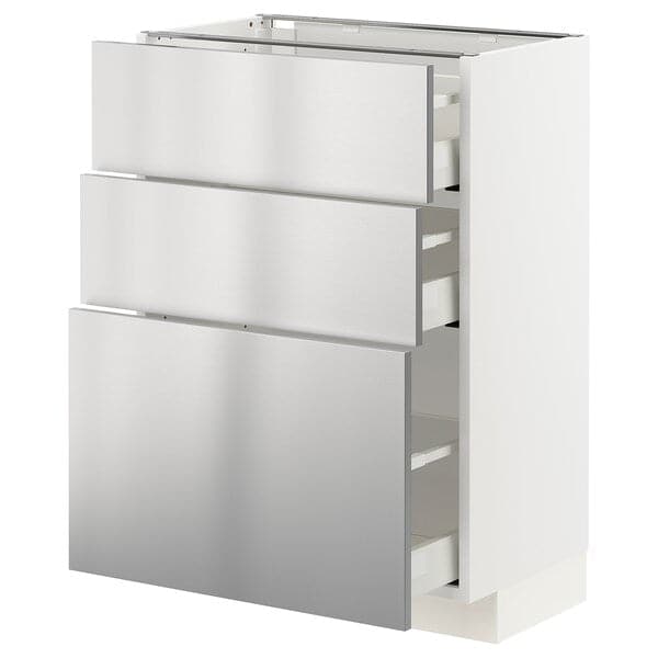 Ikea METOD / MAXIMERA - Base cabinet with 3 drawers, white/Vårsta stainless steel, 60x37 cm