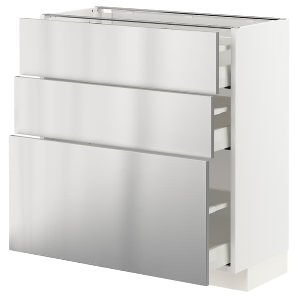 Ikea METOD / MAXIMERA - Base cabinet with 3 drawers, white/Vårsta stainless steel, 80x37 cm