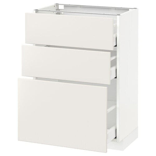 METOD / MAXIMERA - Base cabinet with 3 drawers, white/Veddinge white, 60x37 cm