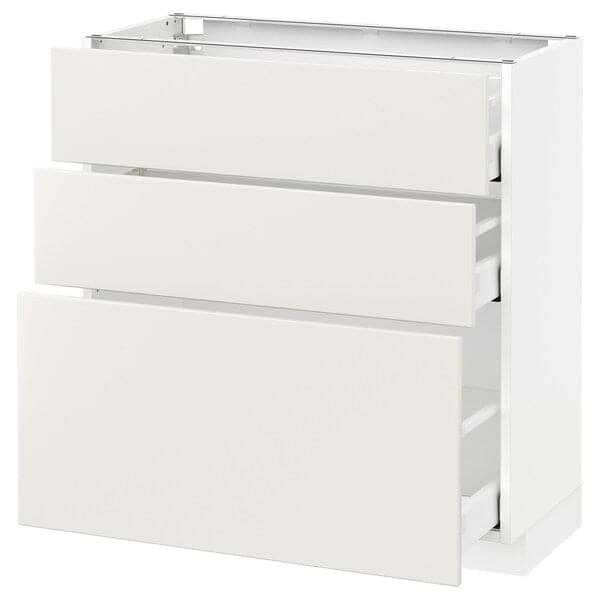 METOD / MAXIMERA - Base cabinet with 3 drawers, white/Veddinge white, 80x37 cm - best price from Maltashopper.com 59113665
