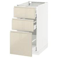METOD / MAXIMERA - Base cabinet with 3 drawers, white/Voxtorp high-gloss light beige, 40x60 cm - best price from Maltashopper.com 19168221