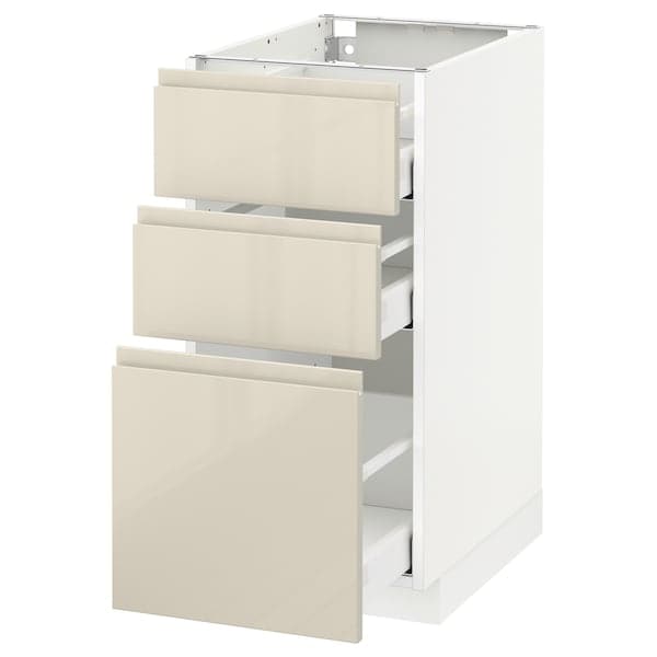 METOD / MAXIMERA - Base cabinet with 3 drawers, white/Voxtorp high-gloss light beige, 40x60 cm