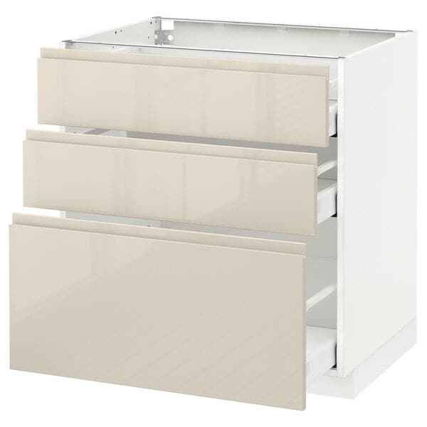 Ikea METOD / MAXIMERA - Base cabinet with 3 drawers, white/Voxtorp high-gloss light beige, 80x60 cm