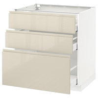 METOD / MAXIMERA - Base cabinet with 3 drawers, white/Voxtorp high-gloss light beige, 80x60 cm - best price from Maltashopper.com 29168225