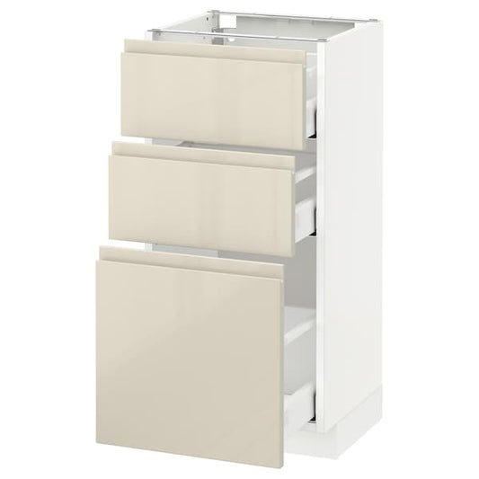 Ikea METOD / MAXIMERA - Base cabinet with 3 drawers, white/Voxtorp high-gloss light beige, 40x37 cm