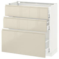 METOD / MAXIMERA - Base cabinet with 3 drawers, white/Voxtorp high-gloss light beige, 80x37 cm - best price from Maltashopper.com 69168290