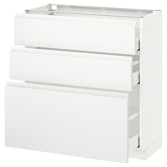 Ikea METOD / MAXIMERA - Base cabinet with 3 drawers, white/Voxtorp matt white, 80x37 cm