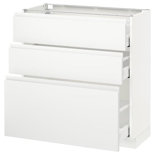 METOD / MAXIMERA base cabinet with 3 drawers, white/Voxtorp matt white, 80x37 cm